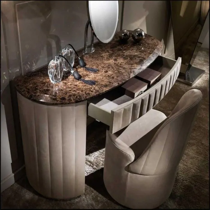 Modern Curved Nubuck Leather Dressing Table | TULIP INTERIORS