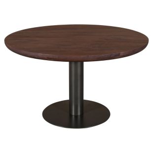 Dining Table Baldwin 130Ø – Spice Brown Wood Top & Black Pedestal Base 