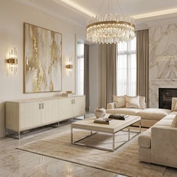 Modern Shagreen TV Cabinet in Beige 4 Door Storage Console Ex-display only 2 Available TV Stands 