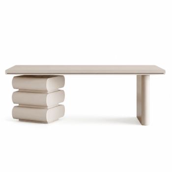 Aubree Desk Modern Sculptural Executive Office Desk in Minimalist Cream Finish  
