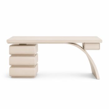 Aubree Desk II Modern Sculptural Executive Office Desk in Minimalist Cream Finish  