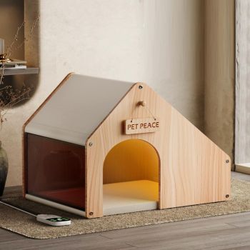 Solid Wood Heated Cat House with Heating Pad  