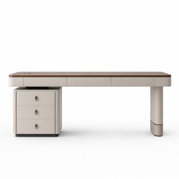 Luna Executive Desk with Built-in USB and Power Sockets-Three-drawer pedestal Left  