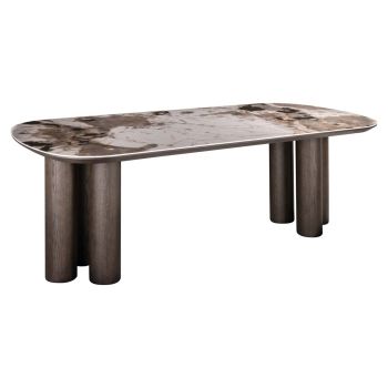Dining Table Langford Brown Dining Table 230cm - Marble Effect Top & Sculptural Wood Base  