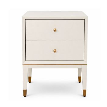 Bex 2 Drawer Bedside Table White | Modern Minimalist Nightstand with Brass Accents  