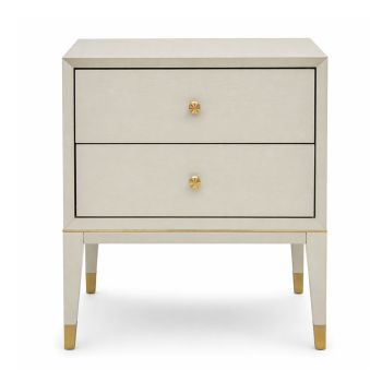 Bex 2 Drawer Bedside Table Ceramic Grey | Modern Minimalist Nightstand with Brass Accents Bedroom 