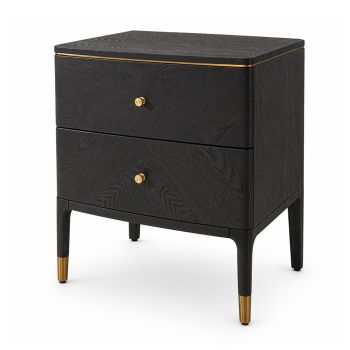 Marlow Grey 2 Drawers Bedside Table with Gold Accents Bedroom 