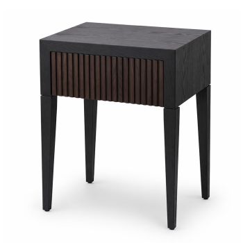 Grove 1 Drawer Side Table Chocolate And Black | Minimalist with ribbed drawer  