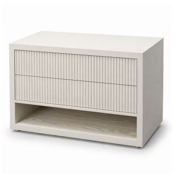 Grove 2 Drawer Bedside Table Wide White | Minimalist with ribbed drawers  