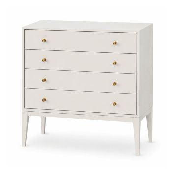 Pico White Wooden 4 Drawer Dresser with Gold Accents | Contemporary Storage Chest  
