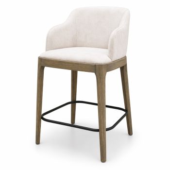 Hudson Upholstered Counter Stool – Cream Fabric Seat with Wooden Legs & Black Footrest  