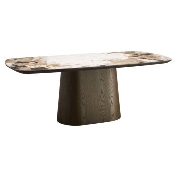 Dining Table Langford brown 200 – Marble Effect Top & Solid Wood Base  