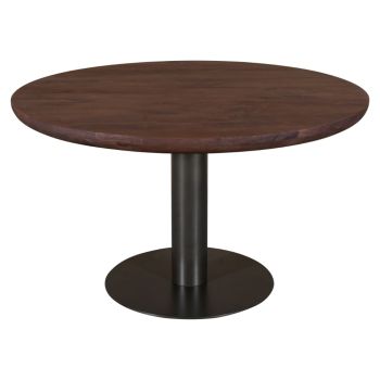 Dining Table Baldwin 130Ø – Spice Brown Wood Top & Black Pedestal Base  