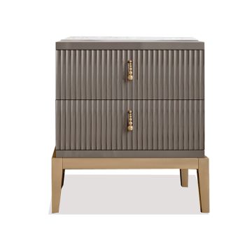 Luxury Italian Designer Lacquered Bedside Cabinet with Marble Top Grey  