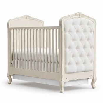 French Château Baby Crib with Button Tufted Upholstered Panels Baby Beds & Cots 