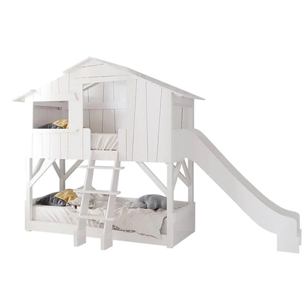 Treehouse Bunk Bed with Slide in White